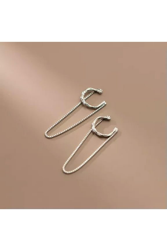 925 Sterling Silver Chain Ear Cuff Earrings No Piercing Ear Cuff-Gold