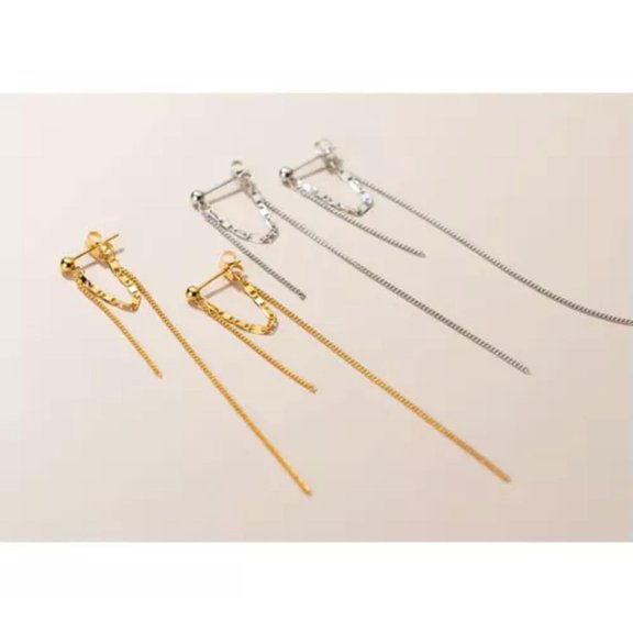 EOEMY 925 Sterling Silver Chain Tassel Earrings Ear Stud Drop Dangle Women'S Jewelry-Gold