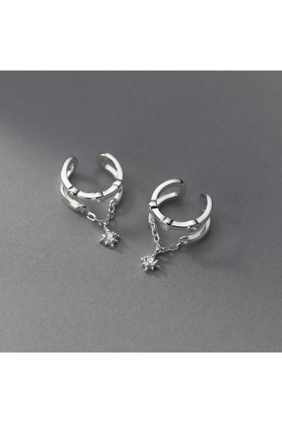 925 Sterling Silver Clip On Ear Cuff Unisex Non Piercing Earrings Crystal Star