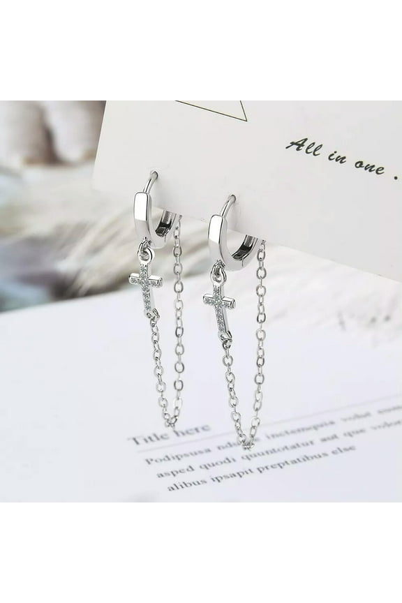925 Sterling Silver Cross Hoop Earrings For Women White Crystal A Pair/Set
