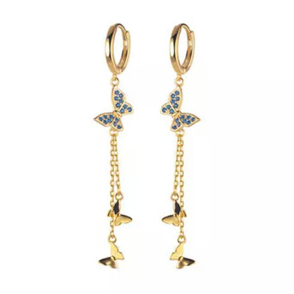 EOEMY 925 Sterling Silver Crystal Butterfly Drop Set Hinged Huggy Huggie Hoop Earrings-Silver