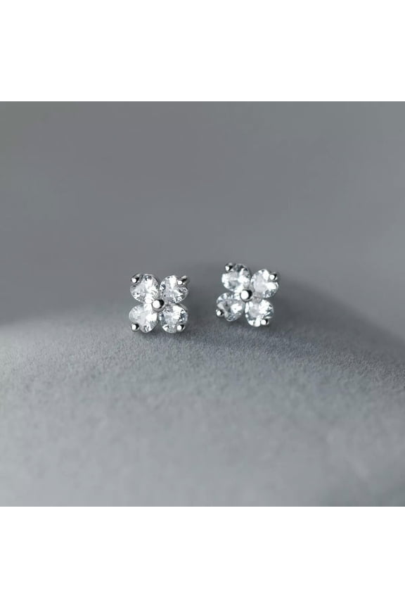 925 Sterling Silver Crystal Clover Flower Stud Earrings