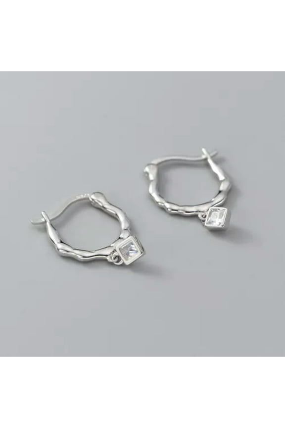 925 Sterling Silver Crystal Drop Round Fancy Hoop Earrings Lever Fastening-Silver