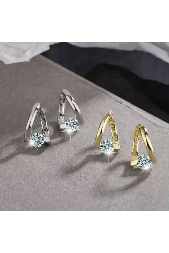 925 Sterling Silver Crystal Hoop Earrings Small Twist Style-Silver