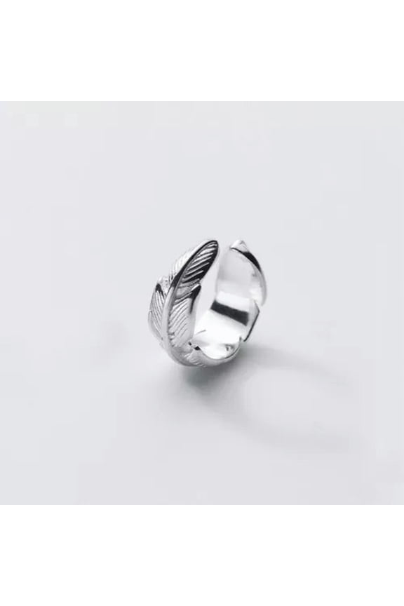 925 Sterling Silver Feather Band Ear Cuff Clip-On Warp Earring A4052-Silver - 1 Single Cuff