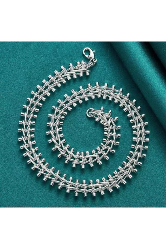 925 Sterling Silver Fish Bone Chain Necklace Women Men Fashion Party Jewelry-2Pcs