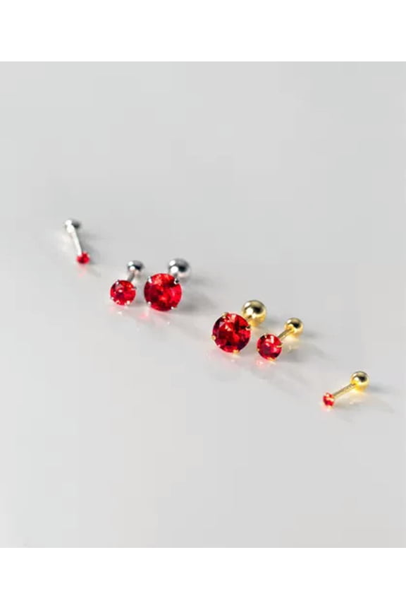 925 Sterling Silver/Gold Plated & 2/4/6mm Red Stone Stud Earrings Studs-Gold-4 mm