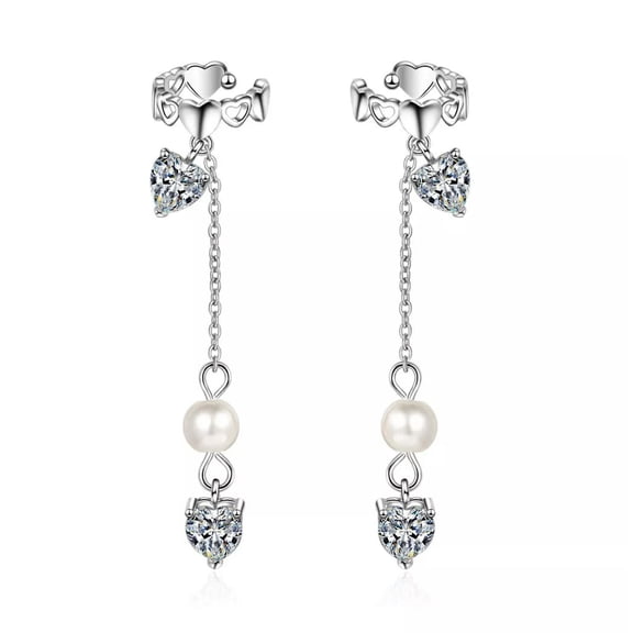 EOEMY 925 Sterling Silver Heart Crystal Cross Clip On Earring No Ear Hole Piercing