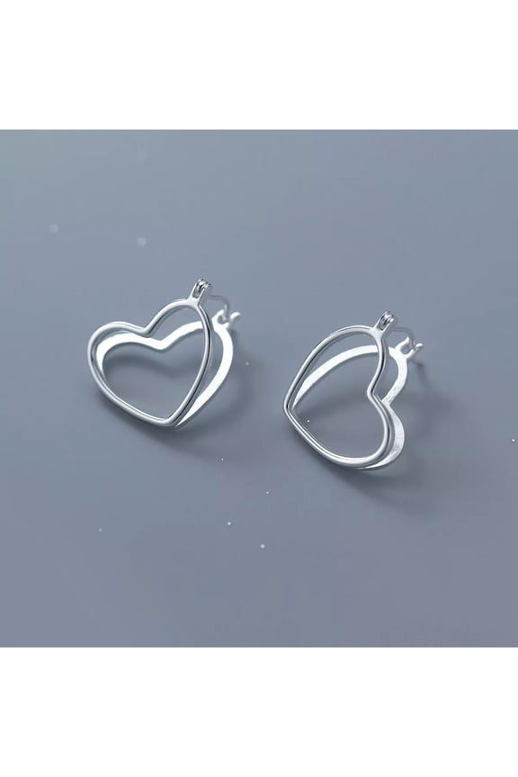 925 Sterling Silver Heart-Shaped Hinged Huggie Hoops Valentines Gifts