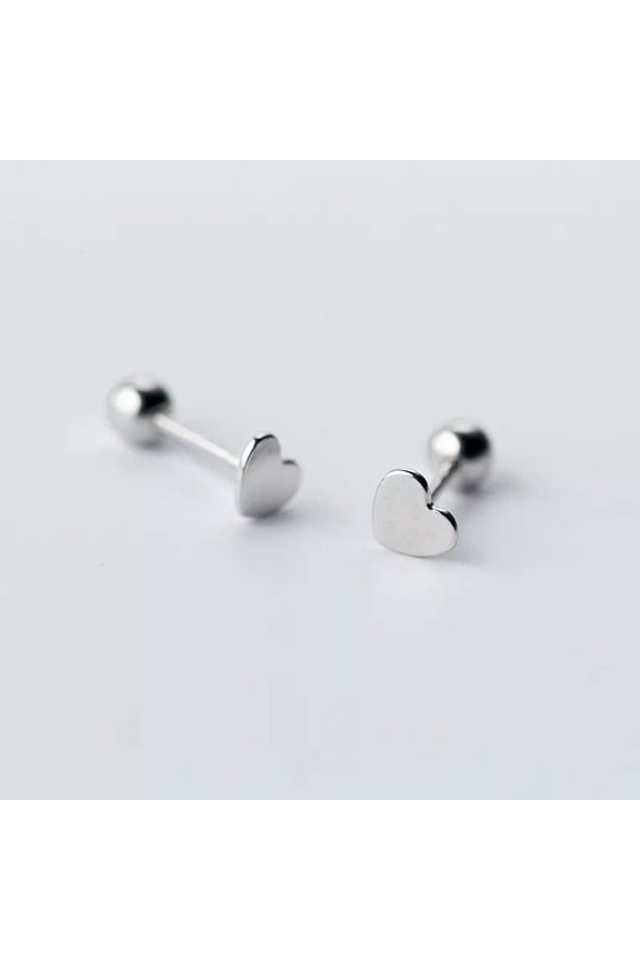 925 Sterling Silver Heart Stud Earrings Screw Backs