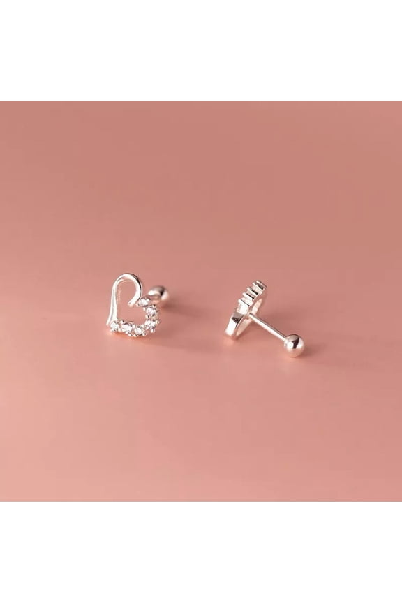 925 Sterling Silver Heart Stud Earrings Valentines Love Wedding Studs Screw Back