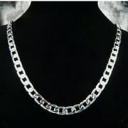 EOEMY 925 Sterling Silver Jewelry Flat Sideways Gentle MenS Chain Necklace 10mm N005-24"
