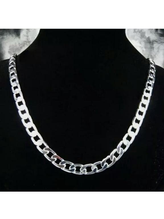925 Sterling Silver Jewelry Flat Sideways Gentle Men'S Chain Necklace 10mm N005-24"