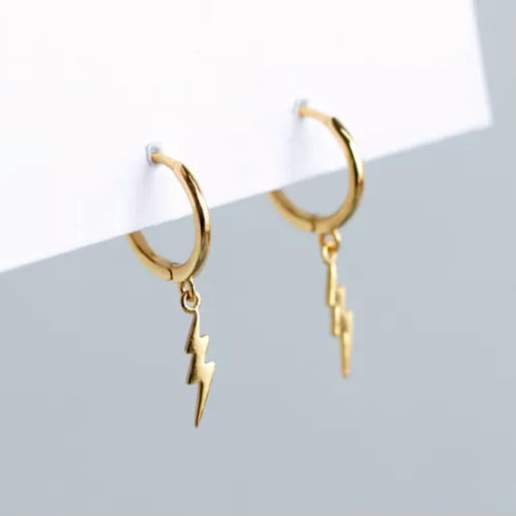 EOEMY 925 Sterling Silver Lightning Dangle Drop Huggie Hoop Earrings A1849-Gold