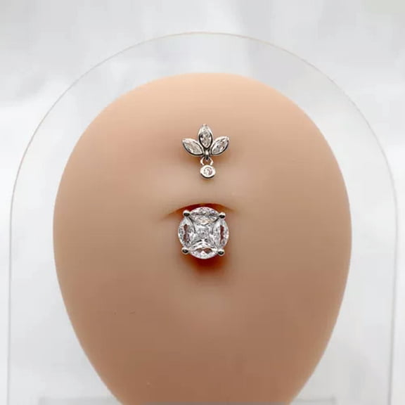 EOEMY 925 Sterling Silver Lotus Flower Round Cz Crystal Belly Button Navel Ring A4232-8mm