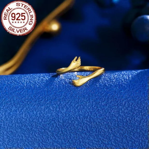 EOEMY 925 Sterling Silver Love Hug Ring Band Open Finger Womens Jewelry Adjustable