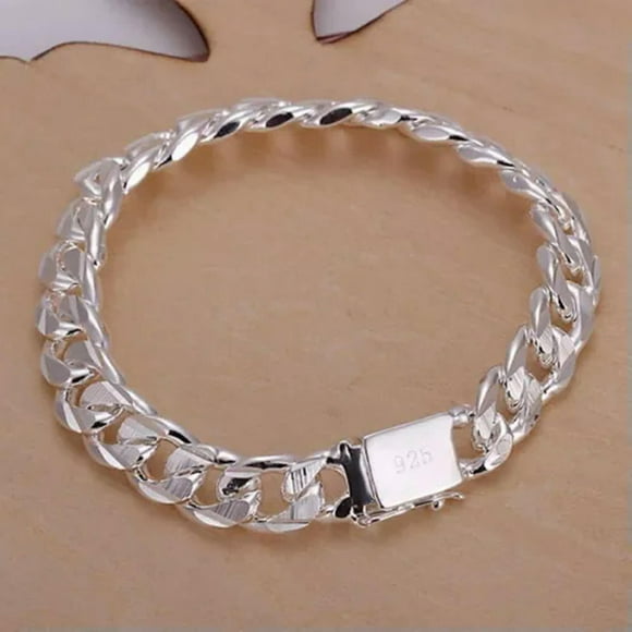 EOEMY 925 Sterling Silver Mens Bracelet Heavy Thick Cuban Link Chain Fashion For Men