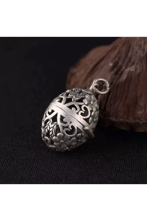 925 Sterling Silver Oval Prayer Box Locket Harmony Pearl Cage Pendant A2555-Matte - Large(33X27mm)