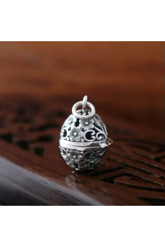 925 Sterling Silver Oval Prayer Box Locket Harmony Pearl Cage Pendant A2555-Oxidized