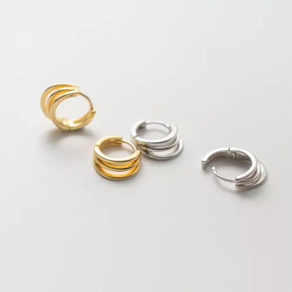 EOEMY 925 Sterling Silver Pair Of Hoop Sleeper Earrings 12mm-Gold