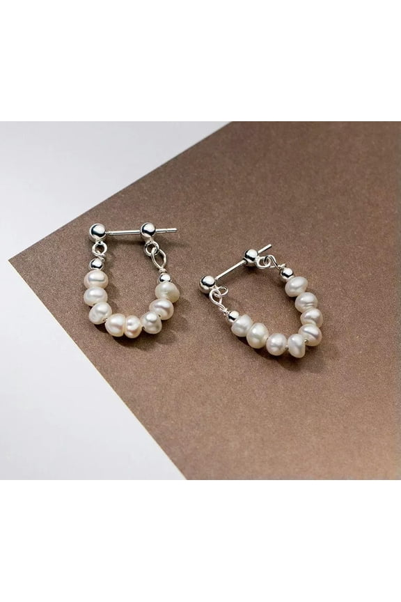925 Sterling Silver Pearl Beads Drop Jacket Earrings Stud Earrings