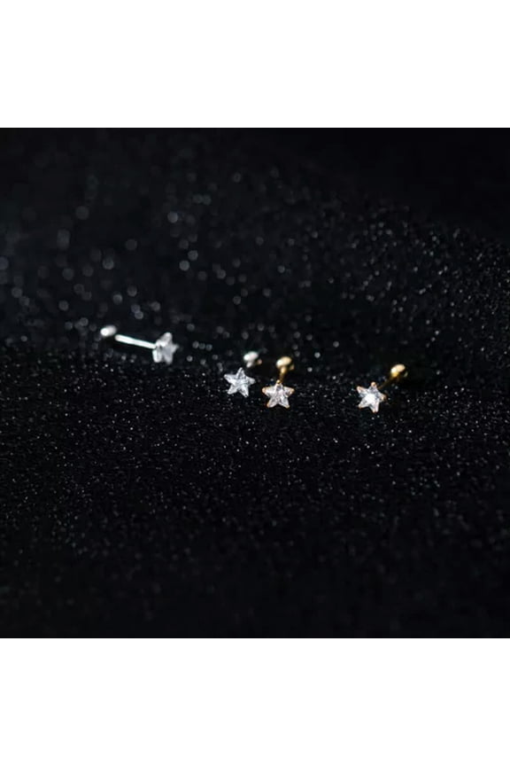 925 Sterling Silver Plain Crystal Star Stud Earrings Simple Studs-Silver