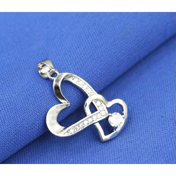 EOEMY 925 Sterling Silver Plating Fashion Women Double Heart Lovers Jewelry Pendant