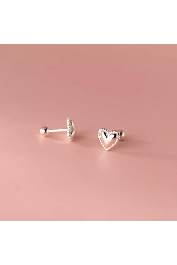 925 Sterling Silver Puffy Heart Stud Earrings Screw Backs