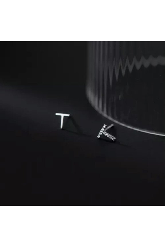 925 Sterling Silver Punk Simple T Bar Earrings For Women Ear Stud Earrings-Silver