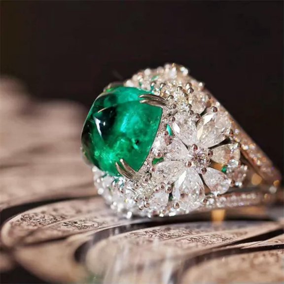 EOEMY 925 Sterling Silver Rings Shiny Green Zircon Ring Women Wedding Jewelry Sz 6-10-10