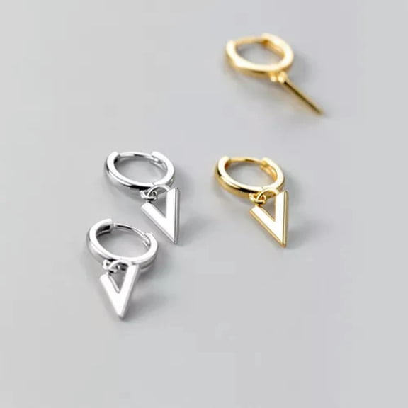 EOEMY 925 Sterling Silver Sleeper Hinged Hoop Earrings Hollow Triangle Dangling Drop-Gold