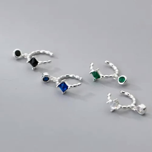 EOEMY 925 Sterling Silver Square Zircon Clip-On Ear Cuff Non-Piercing Earrings-Clear