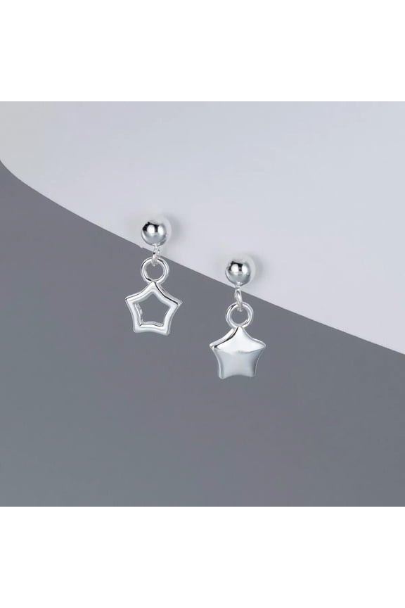 925 Sterling Silver Star Stud Earrings Sparkling Crystal Dangle