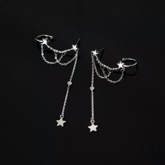 EOEMY 925 Sterling Silver Stud & Cuff Star Chain Earrings Stud Earrings Tassel Drop