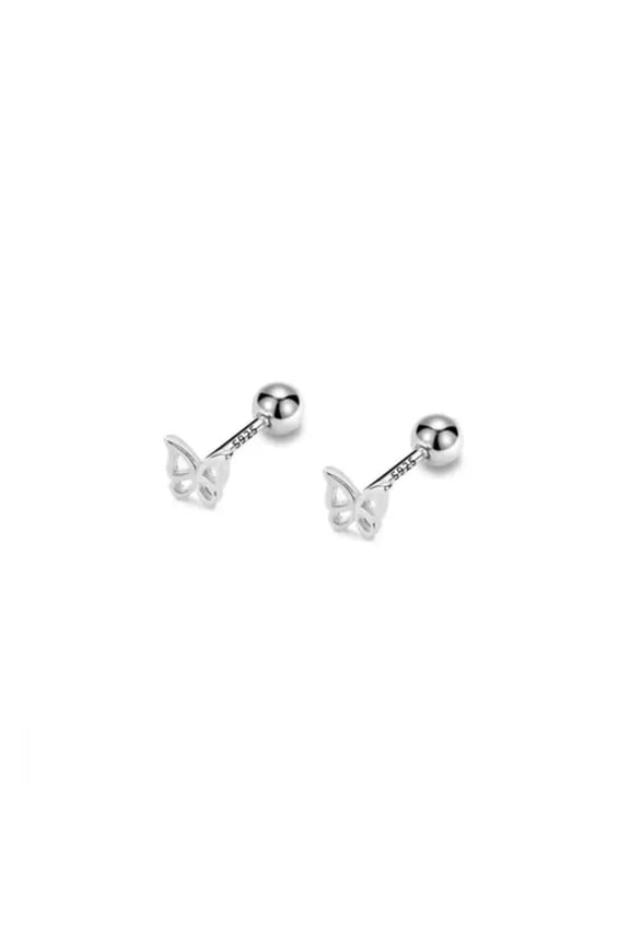 925 Sterling Silver Tiny Butterfly Stud Screw Back Helix Piercing Earrings A4173-Silver