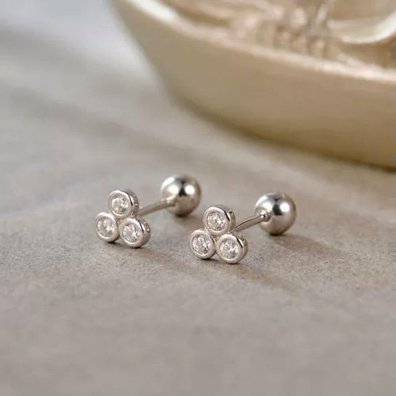 EOEMY 925 Sterling Silver Triple Bezel Cz Stud Earrings Helix Cartilage Piercing A1548-Silver