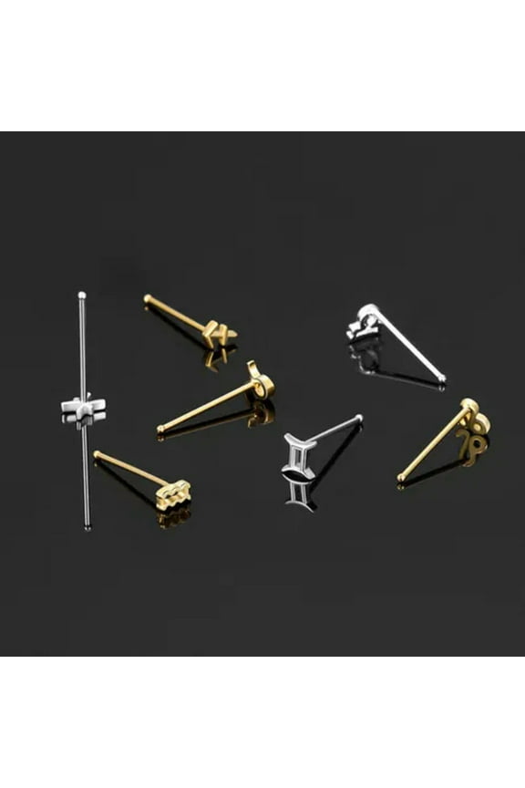 925 Sterling Silver Twelve Constellations 24G Nose Bone Ring Piercing Stud-2 Pieces-H - Scorpio-Gold