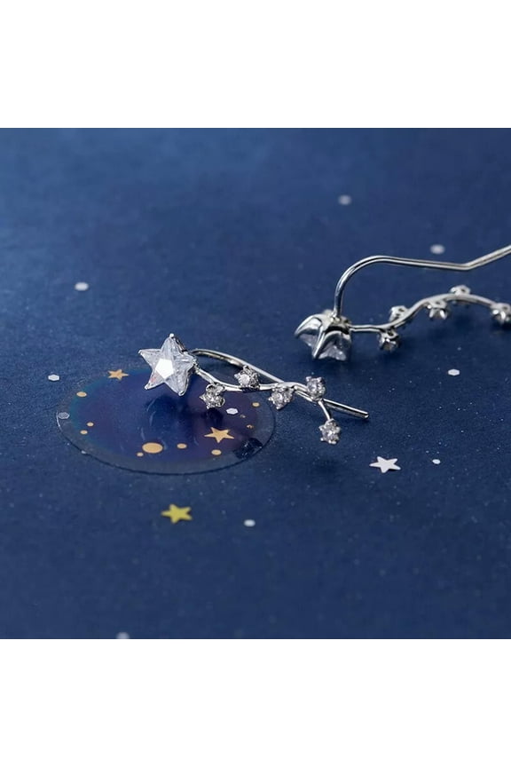 925 Sterling Silver Wavey Star Earrings Ears Pins Wavy Crawler Climber Wrap