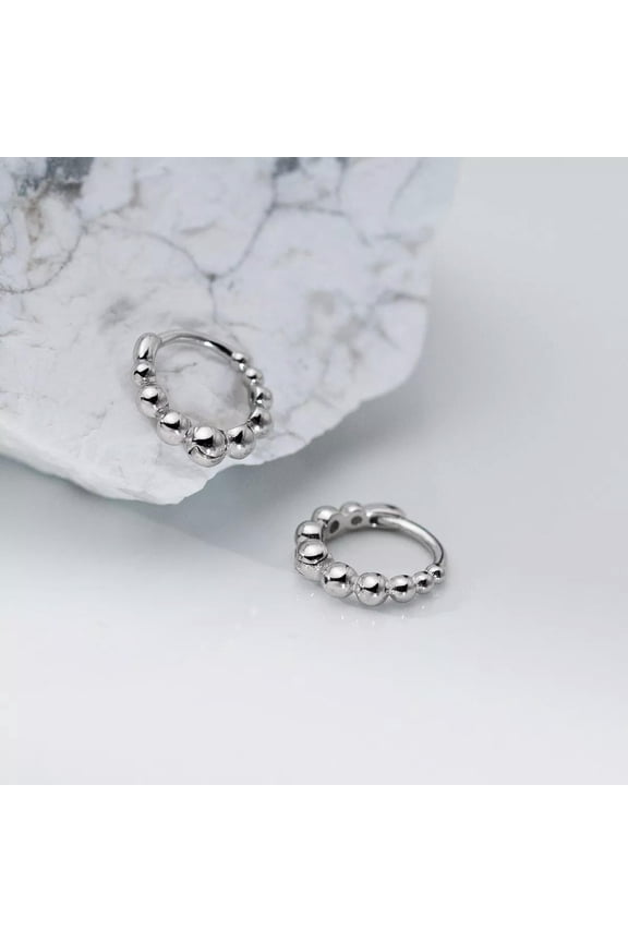 925 Sterling Silver Women Jewelry Beads Small 8 mm Hoop Ear Stud Earrings