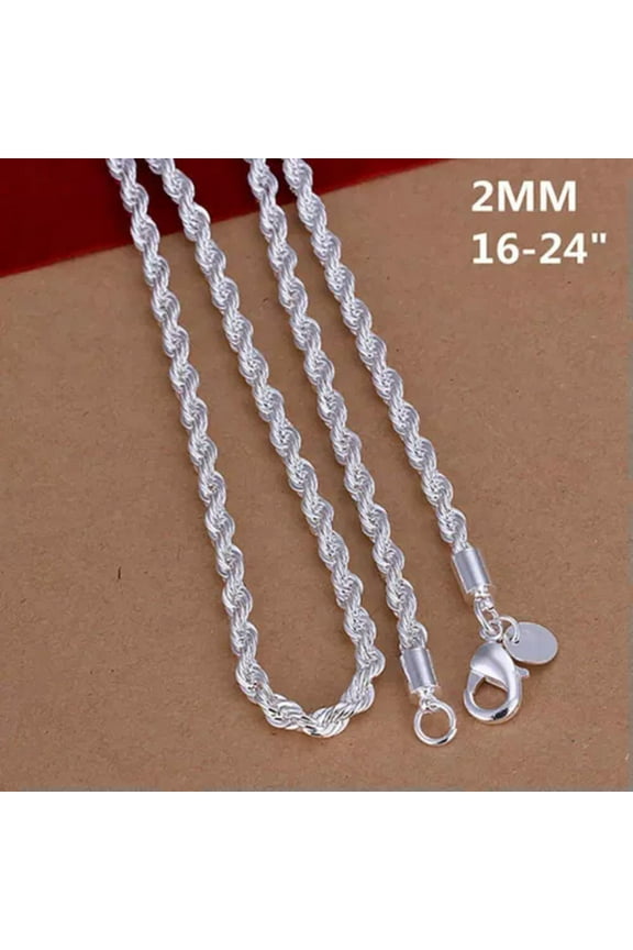 925 Sterling Solid Silver 4mm Twisted Rope Chain Necklace 16" - 24" Mens Womens -2mm-20 Inch
