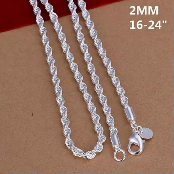 EOEMY 925 Sterling Solid Silver 4mm Twisted Rope Chain Necklace 16" - 24" Mens Womens -2mm-30 Inch