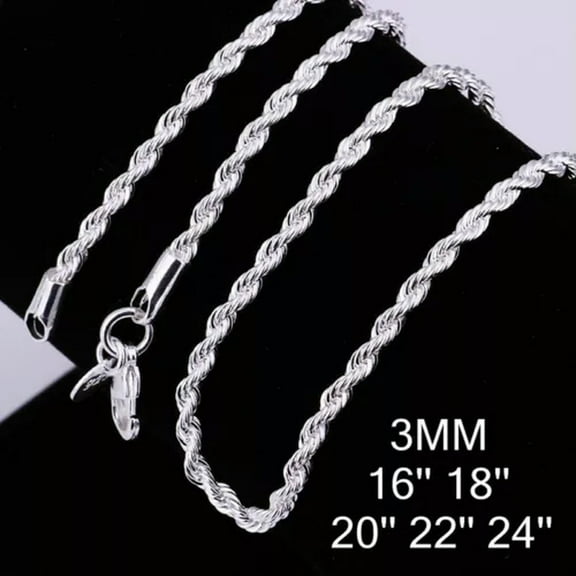 EOEMY 925 Sterling Solid Silver 4mm Twisted Rope Chain Necklace 16" - 24" Mens Womens -3mm-16 Inch