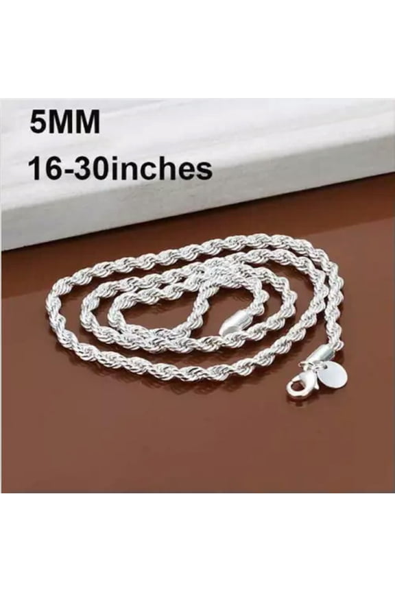 925 Sterling Solid Silver 4mm Twisted Rope Chain Necklace 16" - 24" Mens Womens -5mm-20 Inch