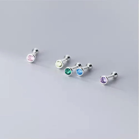 EOEMY 925 Sterling Solid Silver Clear/Blue/Pink 4mm Crystal Zirconia Cz Stud Earrings-Pink