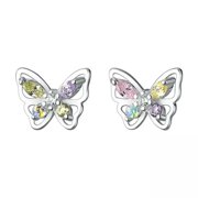 EOEMY 925 Sterling Solid Silver Color Crystal Butterfly Stud Earrings Studs