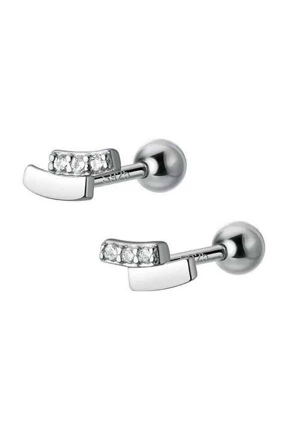 925 Sterling Solid Silver Crystal Bar Stud Earrings