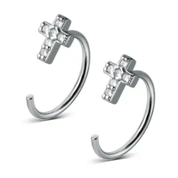 EOEMY 925 Sterling Solid Silver Crystsal Cross Dangle Fish Hook Earrings Dangly Faith-Silver