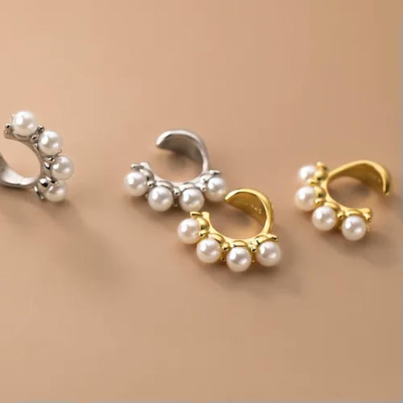 EOEMY 925 Sterling Solid Silver Pearl Beads Small Ear Cuff Earrings No Piercing-Gold