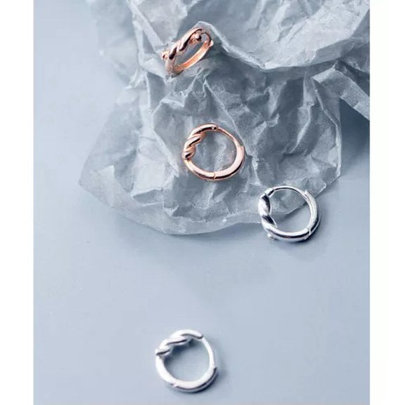 EOEMY 925 Sterling Solid Silver Small 10mm Twist Hoop Sleeper Earrings (Pair)-Silver