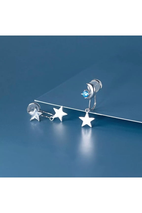 925 Sterling Solid Silver Star Drop No Piercing Earrings